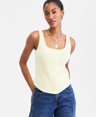 Women's Button-Down Contrast-Stitch Rib Tank Top