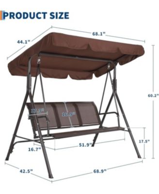 Porch Swing with Adjustable Canopy for Adults 3-Seat Outdoor Waterproof Textilene & Steel Frame Patio Swing Bench for Backyard Garden