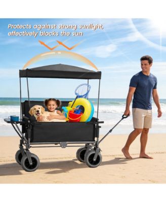 Collapsible Wagon - Heavy-Duty Seat Wagon with Canopy and Rear-Mounted Folding Tabletop, 500lbs Heavy-Duty for Camping, Garden (Black)