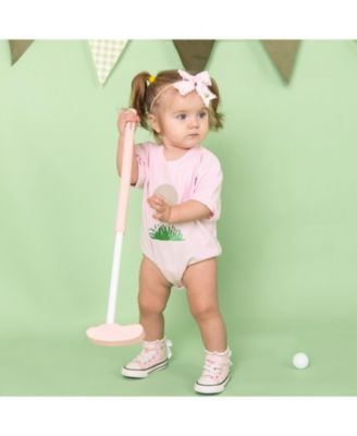 Baby Girls Golf Tee Bow Patch Short Sleeve Romper