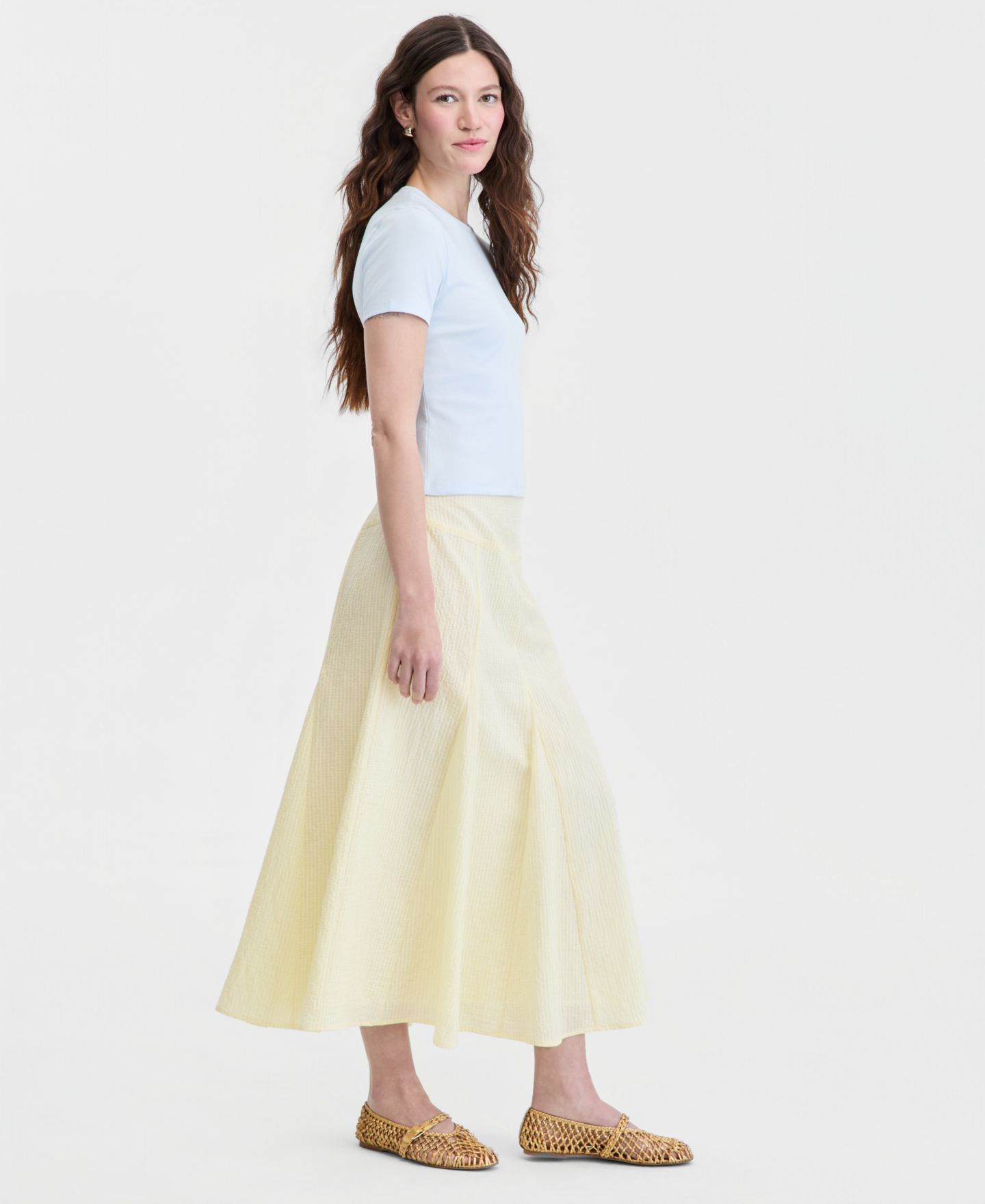 Женская юбка On 34th Drop-waist Seersucker Godet Midi, цвет: Light Daffodil — фото 3