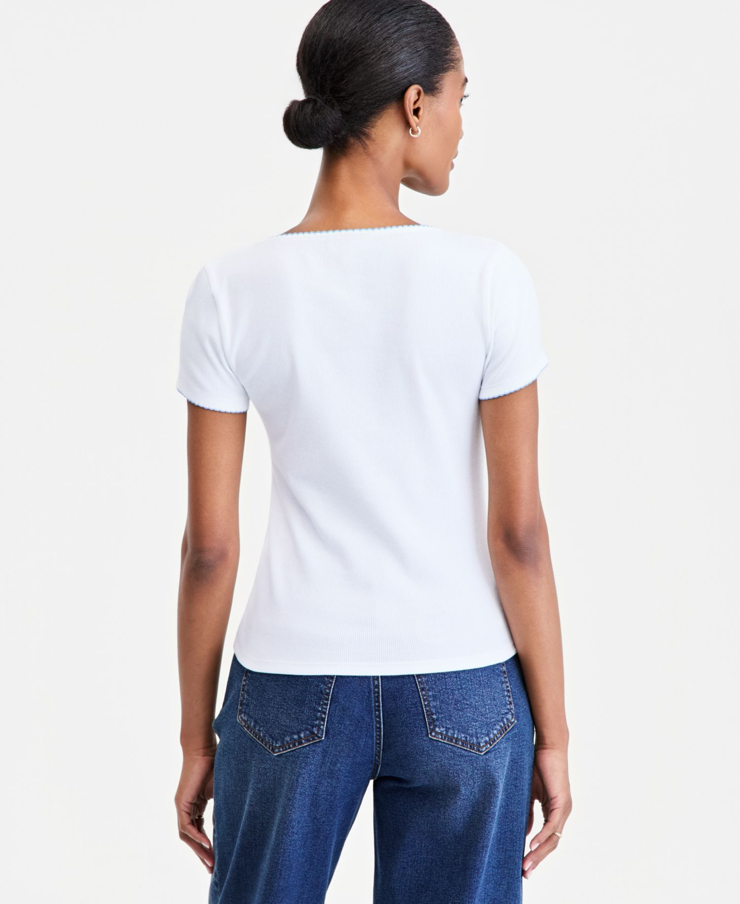 Women's Scoop-Neck Rib Contrast-Stitch Top