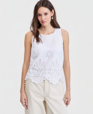 Women's Cotton Sleeveless Eyelet Tank Top