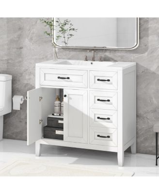 36" Bathroom Vanity with Ceramic Sink, Solid Wood Frame, Storage Cabinet & Drawers for Modern Bathrooms