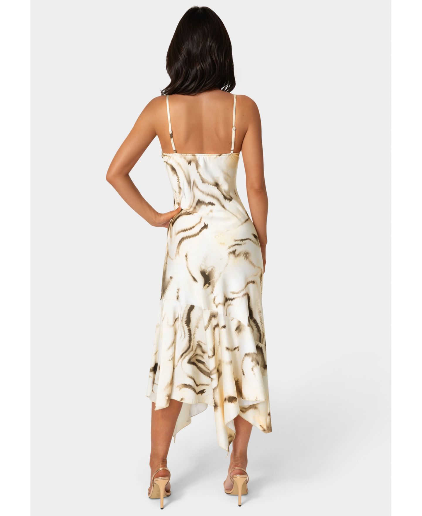 Женское платье Bebe Printed Satin V-Neck Hanky, цвет: Рыжевато-коричневый разноцветный — фото 3