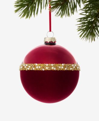 Holiday Toile Burgundy Ball with Beaded Band Ornament