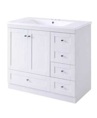 36" Shaker Bathroom Vanity with Resin Sink, 4 Soft Close Drawers & 2 Doors, Ample Storage for Modern Homes