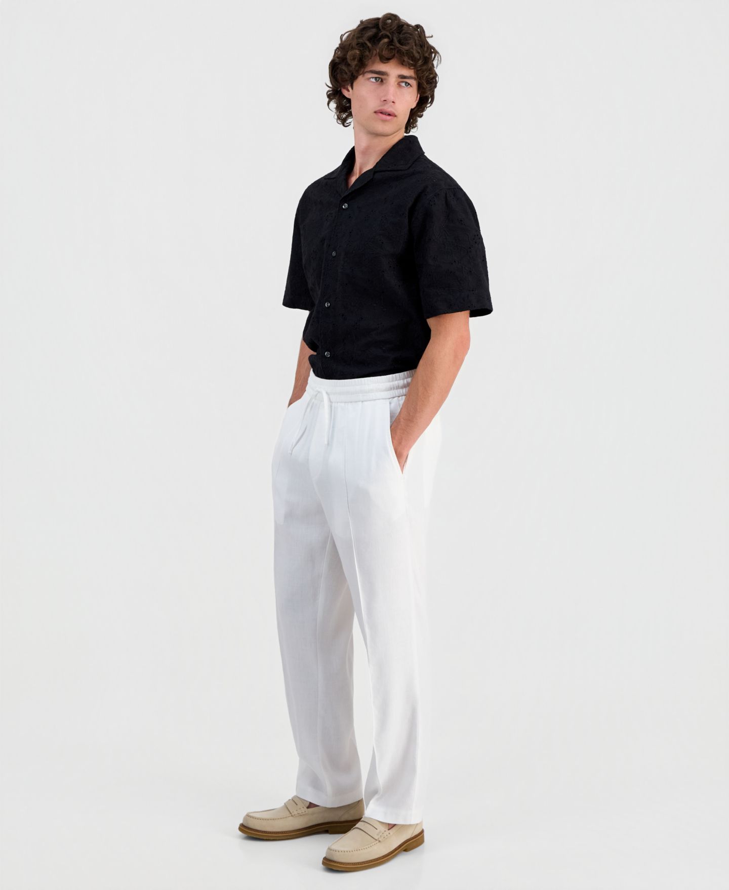 Мужские брюки Hugo Boss Cino Linen Trousers, цвет: Натуральный — фото 4