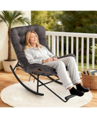 2PCS Papasan Rocking Chair with Foot Rest, Oversized Papasan Chair with Thick Removable Cushion and Metal Frame