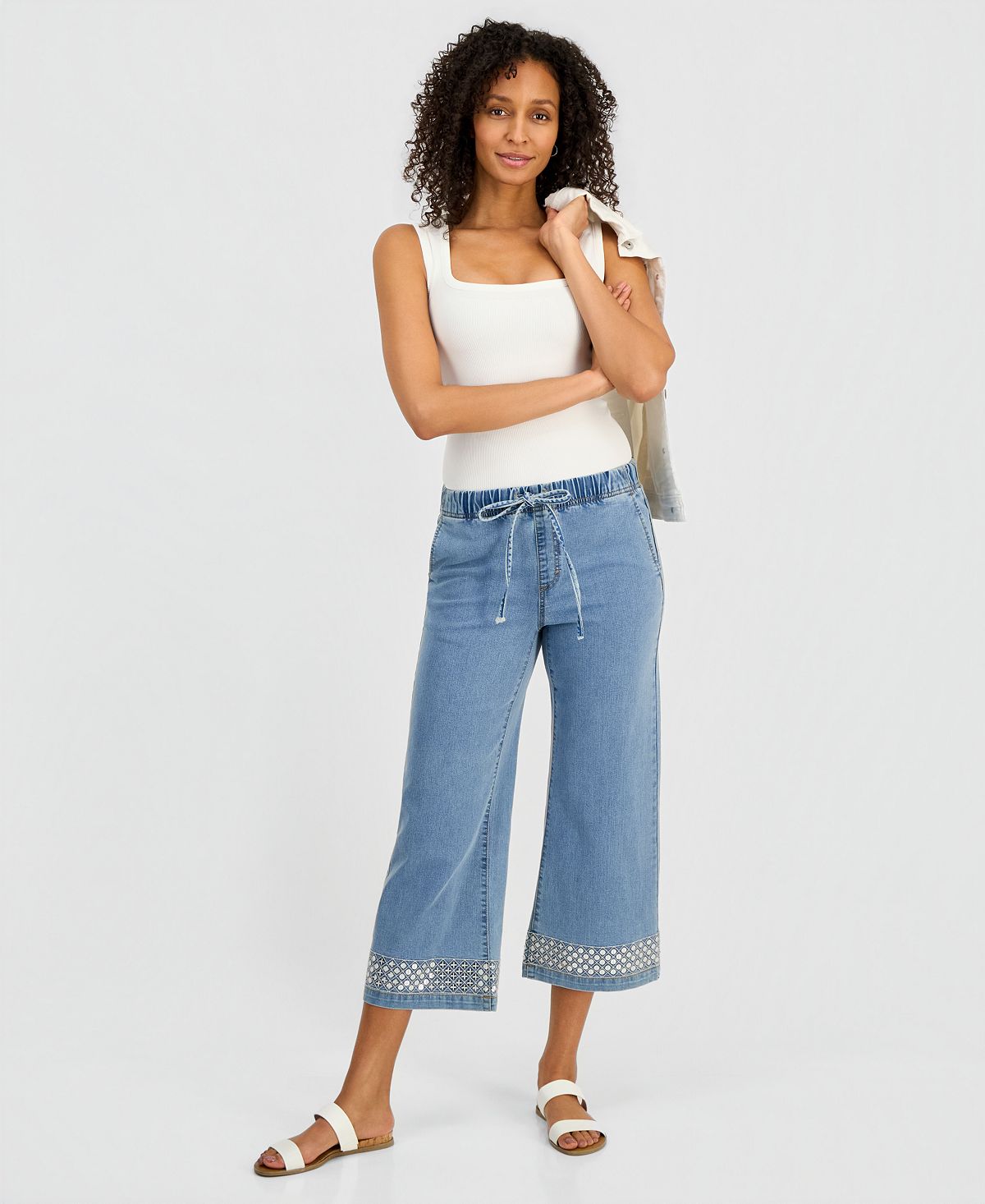 Style & Co Women's Sequined Pull-On High-Rise Cropped Wide Leg Jeans, Macy's Exclusive view 1 — MAYCSS fashion products