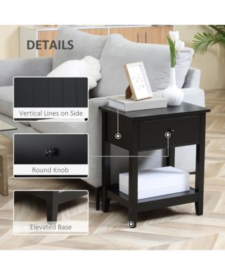 Nightsd Bedside Table End Table Organizer W/ Drawer Shelf