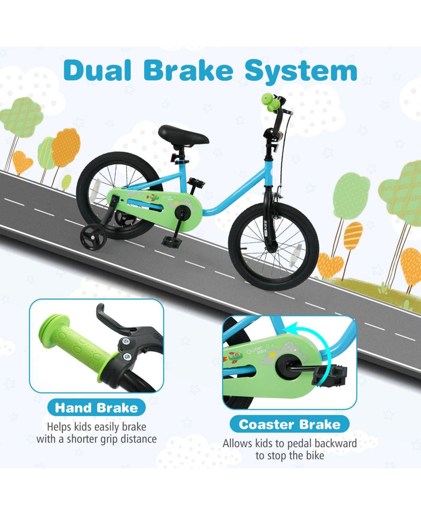 Детская игрушка Mecale 12" Adjustable Bicycle with Detachable Training Wheels, 3–7 лет, цвет: Синий — фото 4