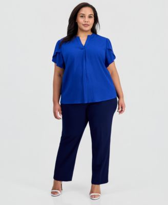 Women's Notched-Neck Tulip-Sleeve Top