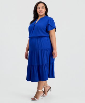 Plus Size Tiered Midi Skirt