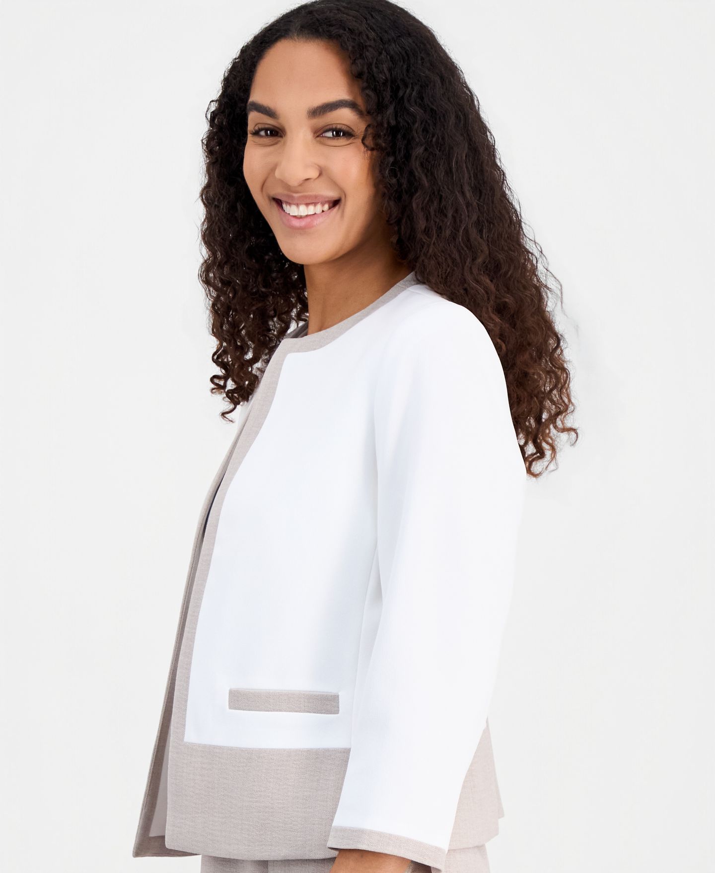 Женский пиджак Kasper 3/4-Sleeve Open-Front Color Block Blazer, Regular & Petite, цвет: Белый — фото 4