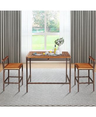 3PCS Patio Bar Set Dining Set Outdoor Furniture Set w/ Wooden Tabletop