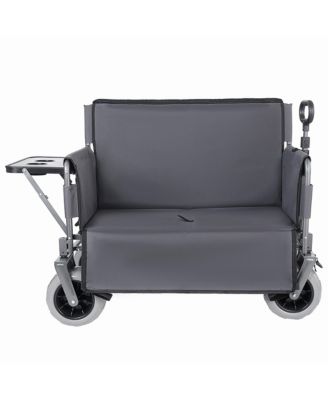 Collapsible Wagon with Bench Seat and Rear-Mounted Folding Tabletop, 500lbs Heavy-Duty, 180L Capacity for Camping, Beach and Garden