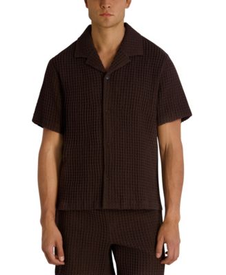 Men's Camp Collared Textured Short-Sleeve Woven Shirt