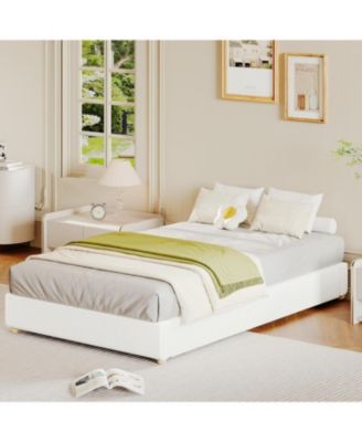 Cloud Bed Frame, Corduroy Soft Fabric Low Bed Frames with Solid Wood Round Legs, Platform Bed Without Headboard
