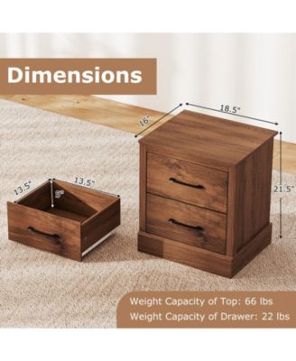Set of 2 Drawer Nightstand Bedside Table Compact Sofa End Table Rustic Walnut