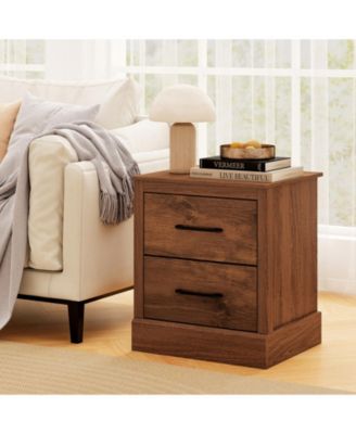 Set of 2 Drawer Nightstand Bedside Table Compact Sofa End Table Rustic Walnut