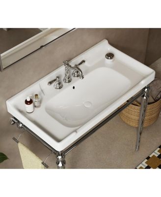36" Bathroom Ceramic Sink Basin with 3 Faucet Holes, Rectangular Countertop Vanity with Overflow for Modern Bathroom