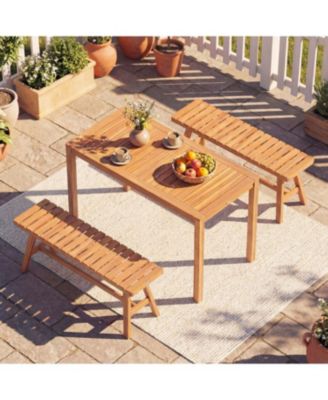 Patio Acacia Wood Dining Table with Slatted Tabletop, Seats 4–6 People
