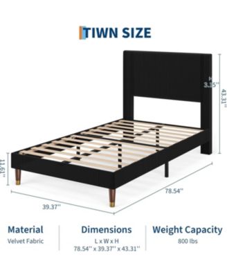 Bed Frame with Upholstered Headboard and Strong Wooden Slats Support, Soft Corduroy Fabric Platform Bed