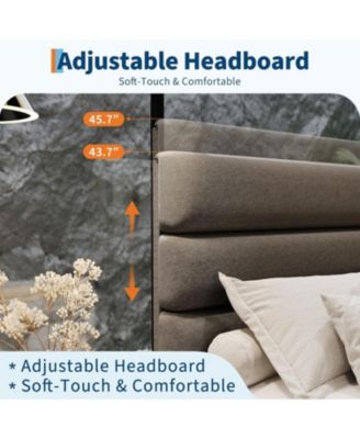 Platform Bed Frame with Adjustable Headboard, Fabric Upholstered and Wooden Slats Support, Heavy Duty Mattress Foundation, No Box Spring Needed