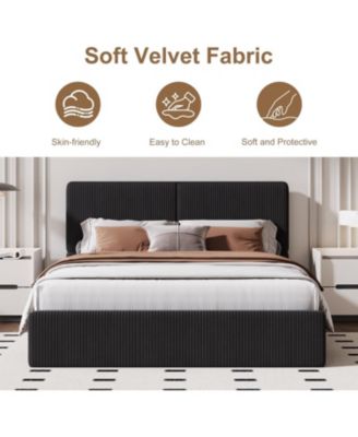 Bed Frame with 2 Storage Drawers, Faux Leather Low Profile Bed Base with Wood Slat Support, No Box Spring Needed, Easy Assembly