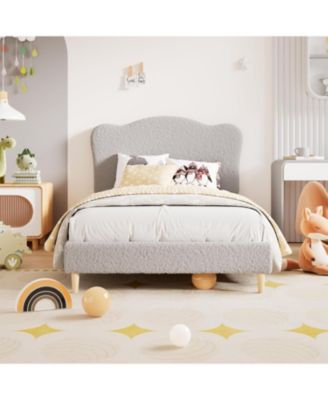 Bed Frame with Upholstered Headboard, Soft Low Profile Sturdy Platform Bed with Rounded Corners Design, Heavy Duty, Wooden Slats