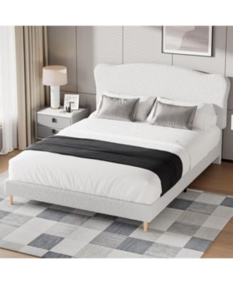 Bed Frame with Upholstered Headboard, Soft Low Profile Sturdy Platform Bed with Rounded Corners Design, Heavy Duty, Wooden Slats