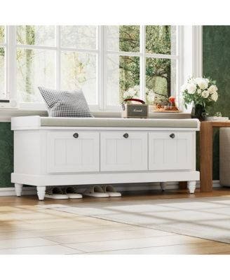 Shoe Bench - Fluted Entryway Storage Bench with Cushion, 3 Drawers and Hidden Compartment for Hallway, Living Room