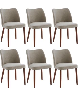 Modern Linen Dining Chairs Set of 6, Upholstered Chairs with Padded Seat and Wood Legs