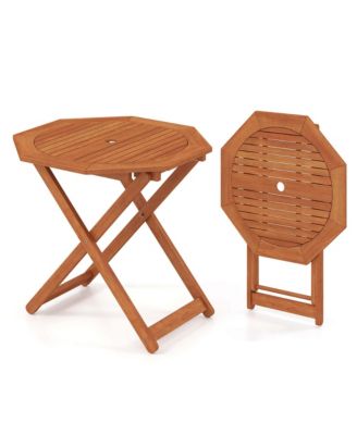 Outdoor Patio Folding Wood Dining Table for 4 with 2" Umbrella Hole for Garden