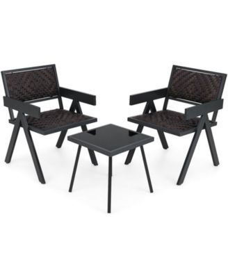 3 PCS Patio Wicker Chair Set, Rattan Furniture Set with Quick Dry Foam Padding
