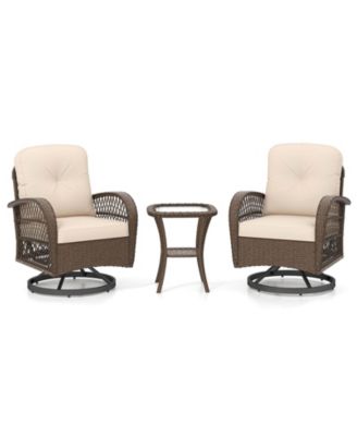 3 PCS Patio Swivel Rocker Set Gliding Bistro Furniture Set with Tempered Glass Table