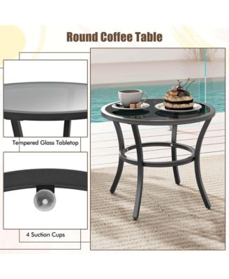 5 PCS Outdoor Furniture Set Rattan Chairs & Ottomans with Glass Topped Coffee Table