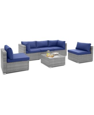6 PCS Patio Conversation Sofa Set Outdoor Rattan Furniture Cushioned Seat