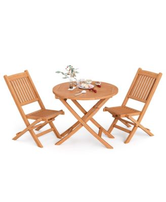 3pcs Patio Outdoor  Indonesia Teak Wood Bistro Dining Set Folding Chair & Table Slatted