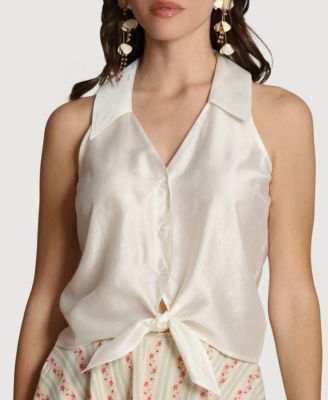 Women's Sleeveless Button-Front Collared Top
