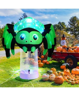 6 ft Halloween Inflatable Spider Pre-Lit Floating Spider Decoration w/ 3-Color Rotating Light Blow up Decoration w/ Stakes & Water Bags