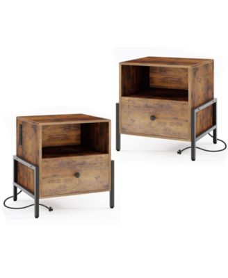 Nightstand with Charging Station Bedside Table with Storage Shelf Side Table