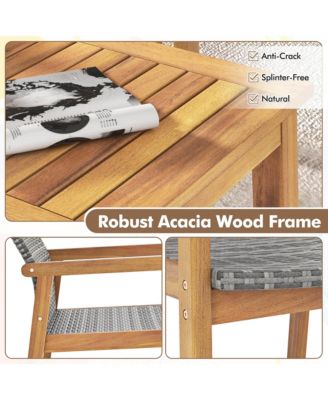 5 PCS Outdoor Furniture Set Rattan Chairs & Ottomans with Glass Topped Coffee Table