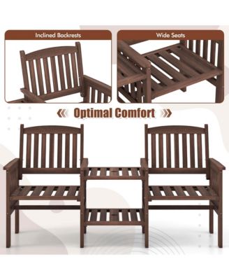 Outdoor Fir Wood Loveseat with 2-Tier Side Table and 1.96" Umbrella Hole