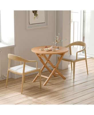 31.5'' Patio Round Folding Dining Table Solid Indonesia Teak Wood Natural Outdoor Portable