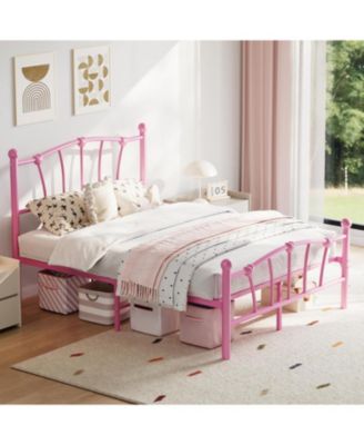 Full Bed Frame for Kids, Full Size Bed with Headboard and Footboard, Heart Shaped Platform Bed Frame, Heavy Metal Slat Support, Noiseless
