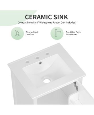 20" Freestanding Bathroom Vanity with Sink, Solid Wood MDF Cabinet, Semilune Ceramic Sink, Drawer Shelf for Small Bathroom