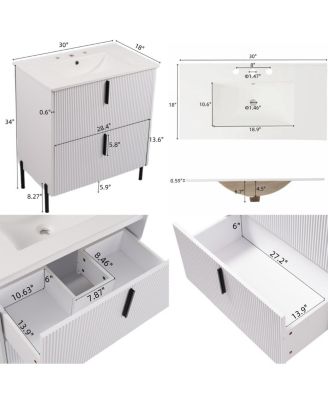 30" Bathroom Vanity with Sink, Modern Fluted MDF Cabinet, Full-Extension Soft Close Drawers for Small Spaces