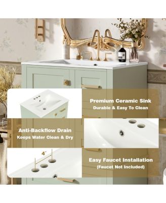 24.8" Bathroom Vanity with Ceramic Sink, Modern Freestanding Solid Wood MDF Cabinet, 3 Drawers Soft Close Door for Small Spaces